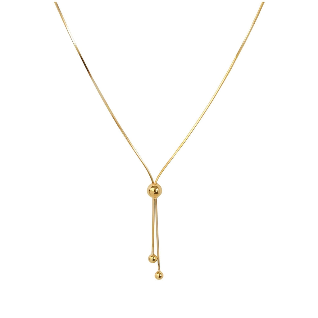 18K Gold Lariat Slider Chain Necklace 