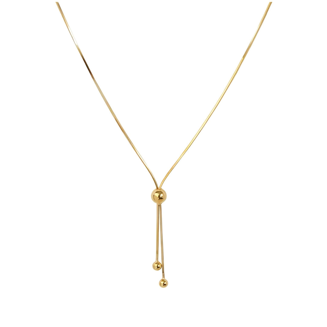 18K Gold Lariat Slider Chain Necklace 