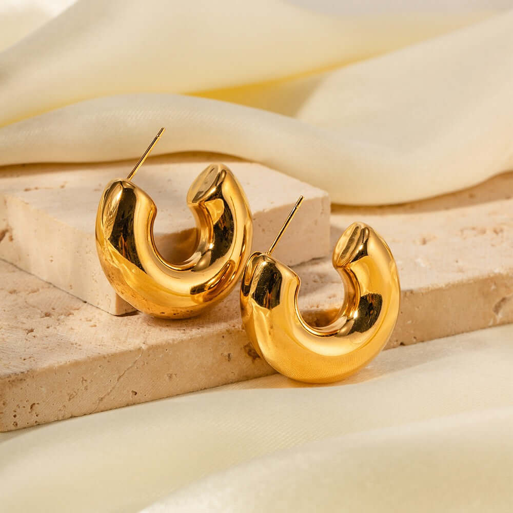 18K Gold Plated Bold Fat Thick Hoop Earrings