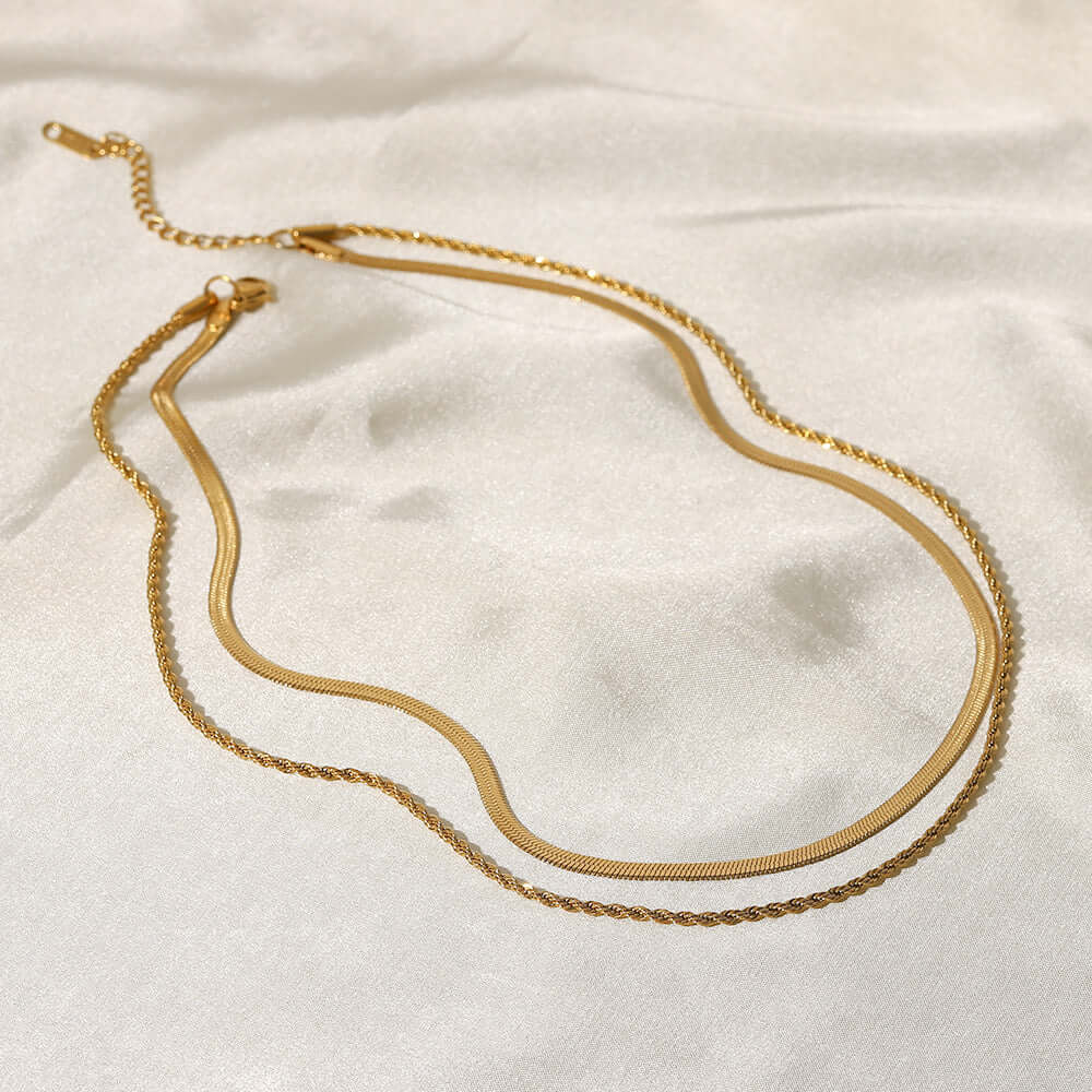 18K Gold Plated Double Strand Snake Chain Necklace