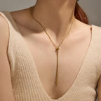 18K Gold Lariat Slider Chain Necklace 