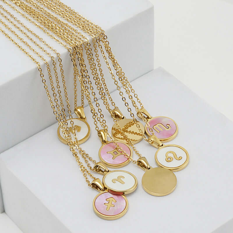 18K Gold Retro Zodiac Astrology Pendant Necklace