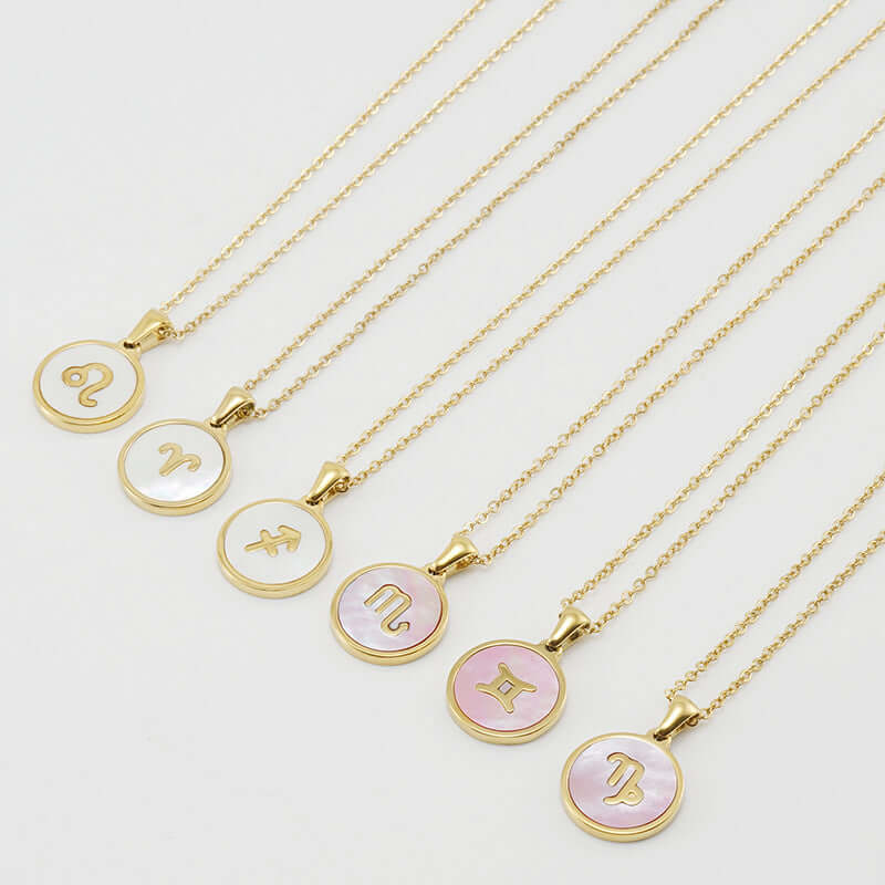 18K Gold Retro Zodiac Astrology Pendant Necklace