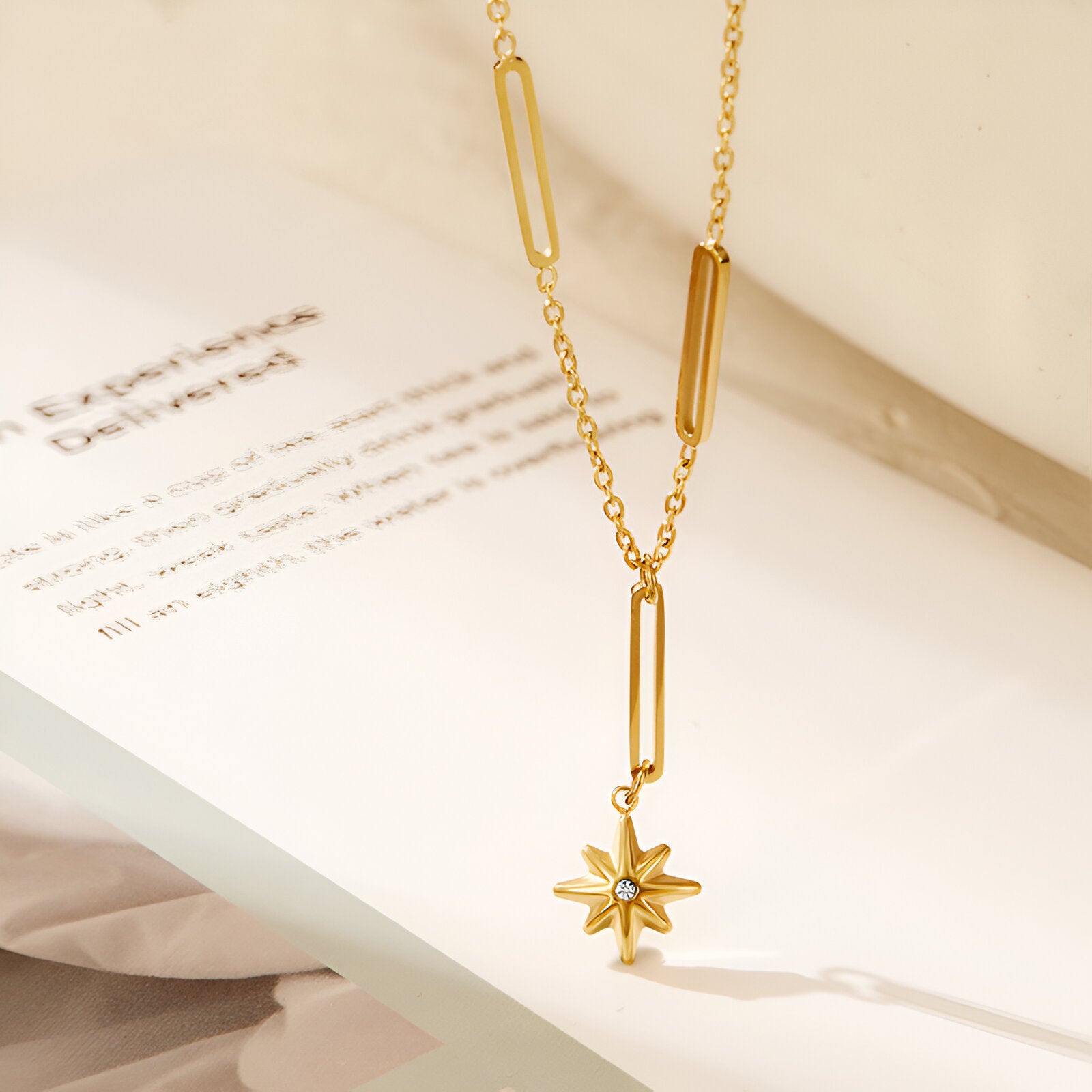 18K Gold Star Pendant Half Chain Necklace