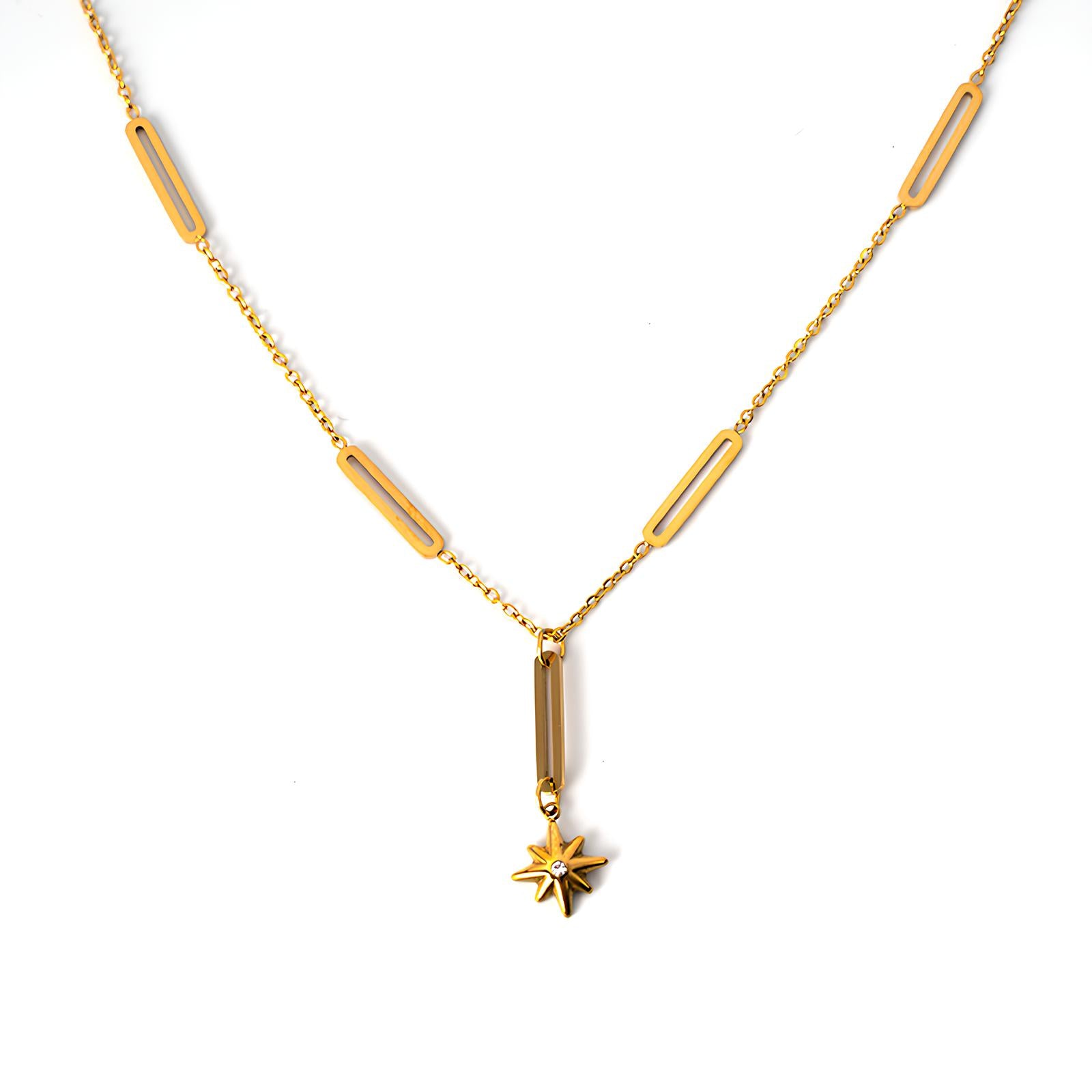 18K Gold Star Pendant Half Chain Necklace