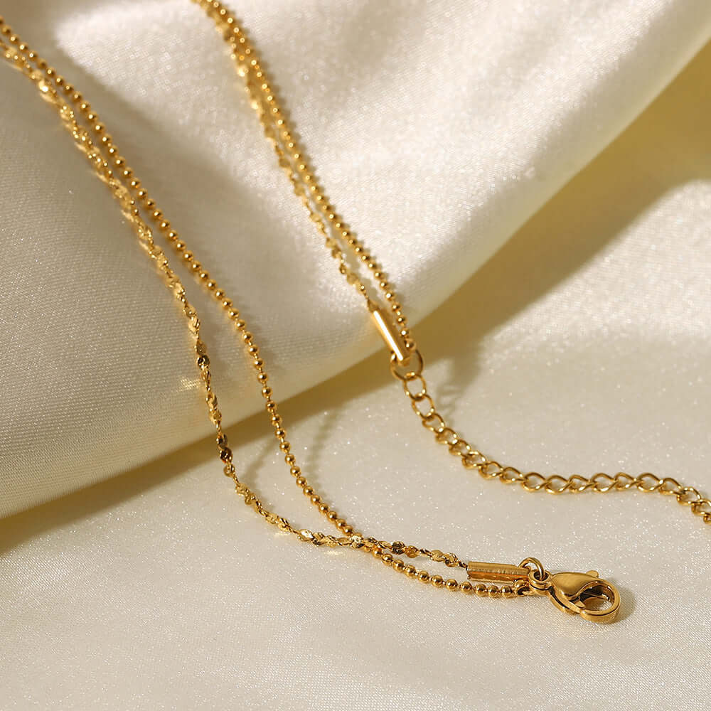 18K Gold Plated Geometric Double Strand Chain Necklace