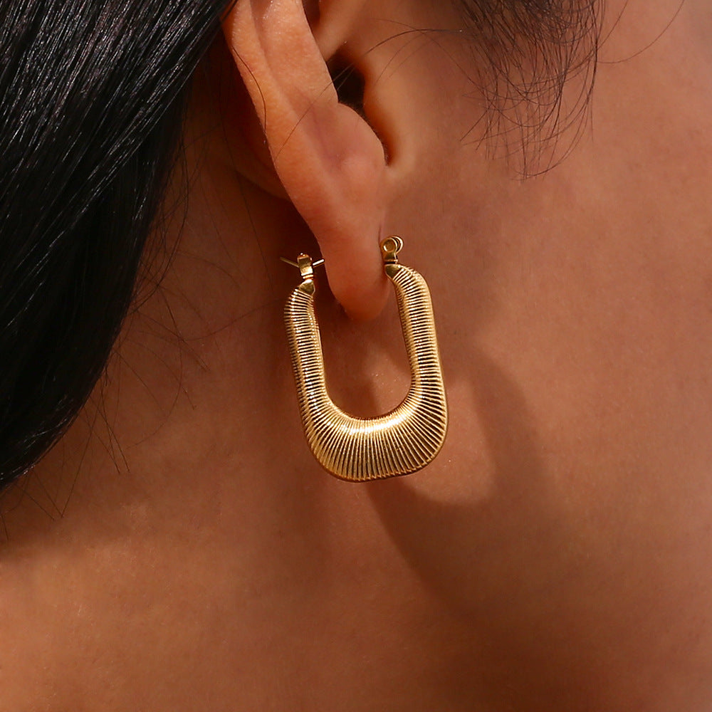 18K Gold Plated Hollow Textured U Hoop Earrings