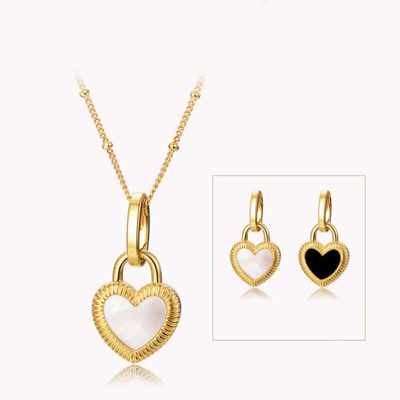 18K Gold Double Side Heart Pendant Necklace