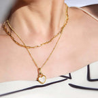 18K Gold Double Side Heart Pendant Necklace