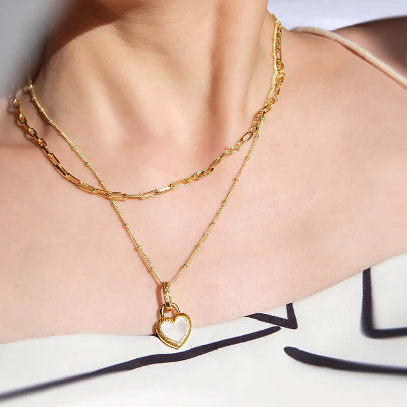 18K Gold Double Side Heart Pendant Necklace