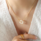18K Gold Freshwater Pearl Connected Chain Necklace 