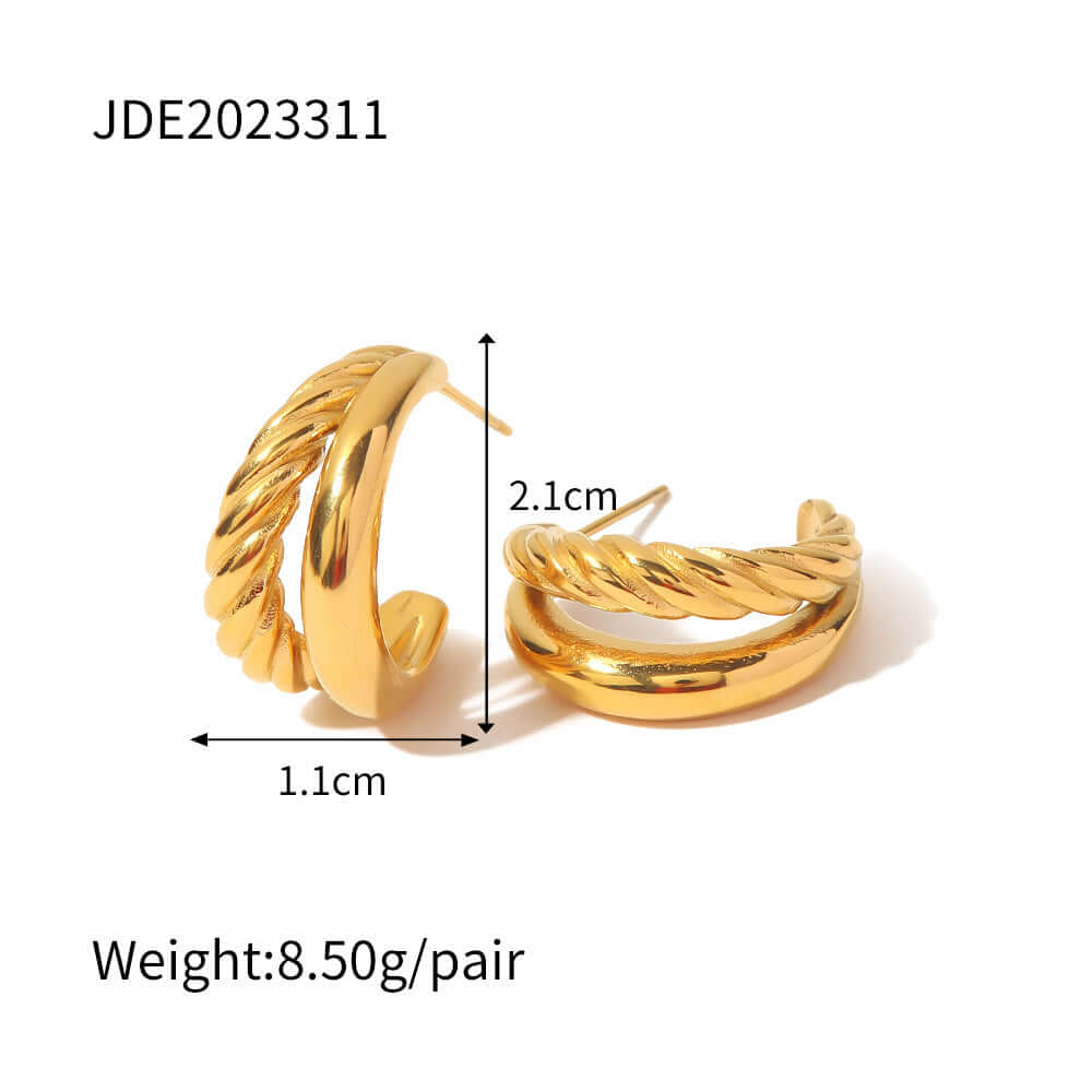 18K Gold Plated Irregular Earrings, Irregular Double Layer Earrings | JDE311