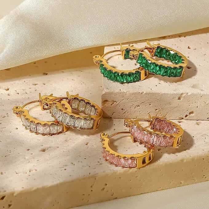 18K Gold Plated CZ Hoop Earrings, Sparkly Earrings