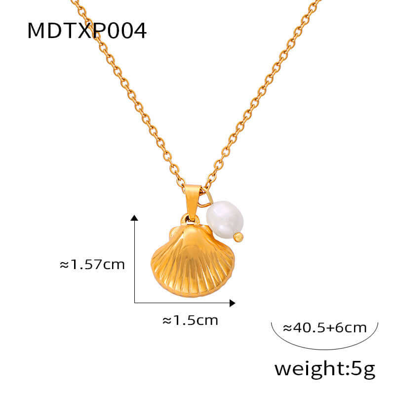 18K Freshwater Pearl Seashell Pendant Earrings Set