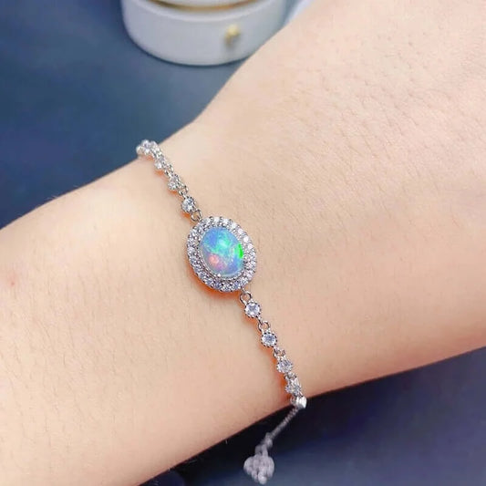 18K Platinum Silver Opal Bracelet