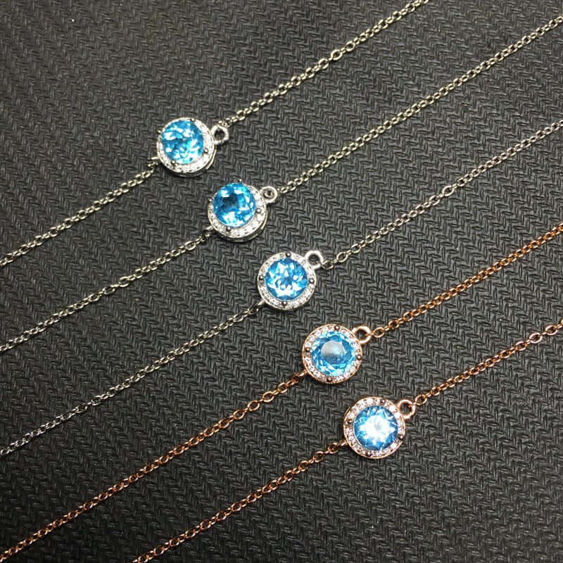 18K Rose Gold Swiss Blue Topaz Chain Bracelet, November Birthstone