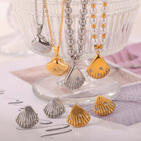 18K Freshwater Pearl Seashell Pendant Earrings Set