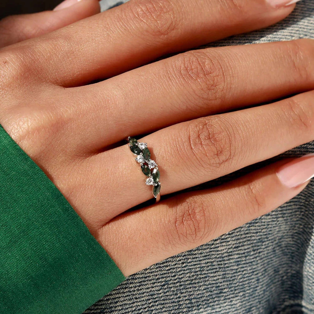 Leaf Vine Moss Agate Index Ring | RG321