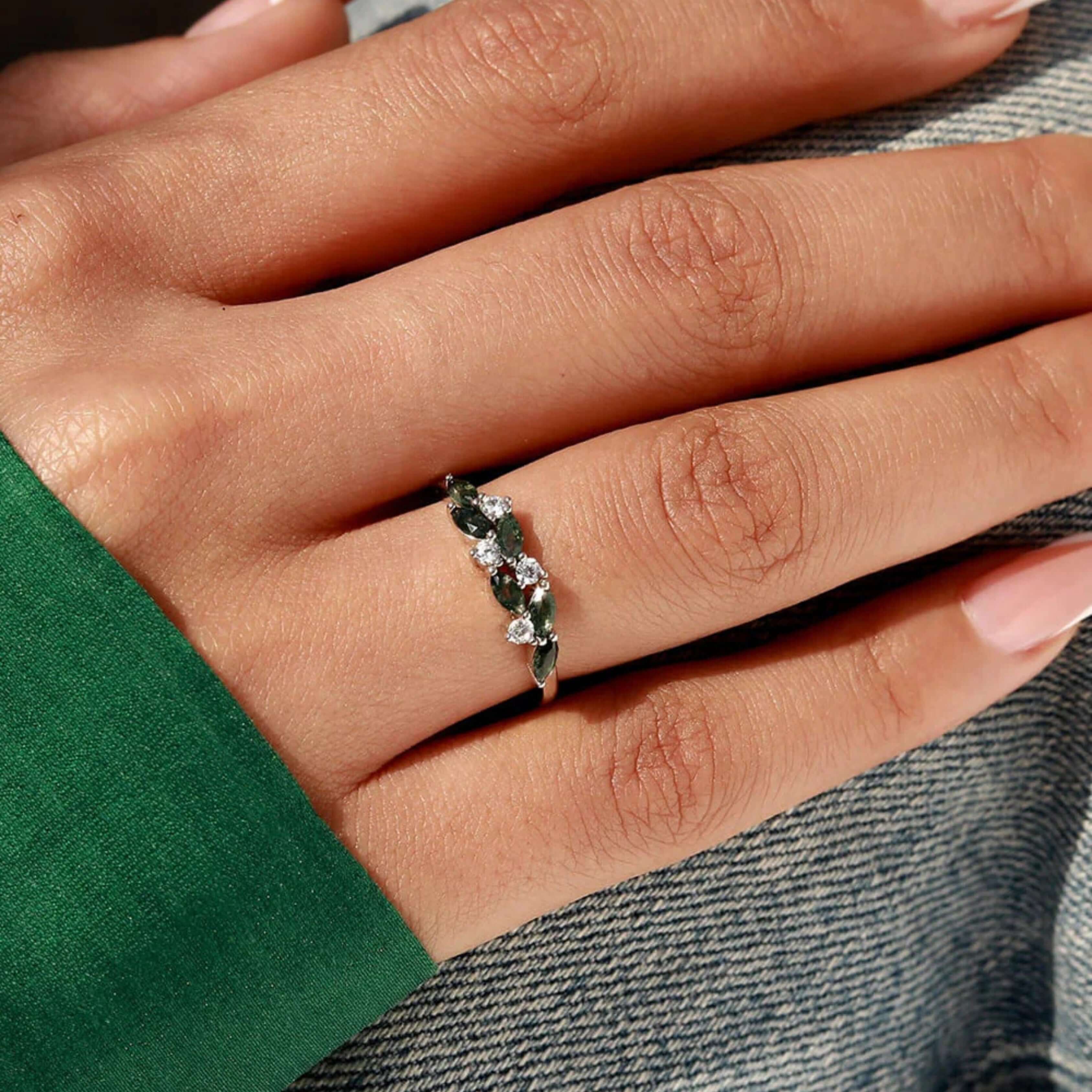 Leaf Vine Moss Agate Index Ring | RG321