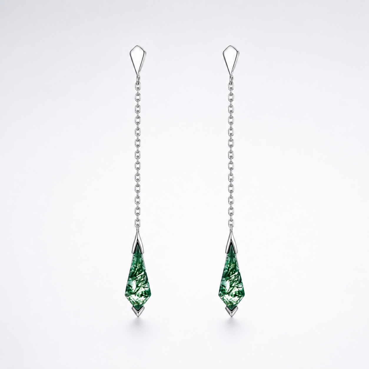 Botanical Moss Agate Tassel Chain Earrings
