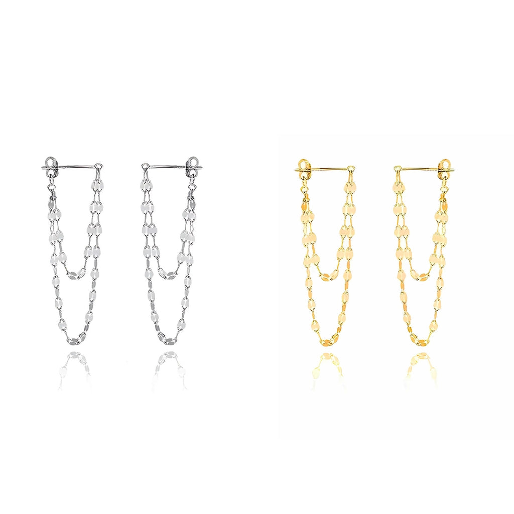 Silver Gold Lip Chain Layered Dangle Drop Earrings