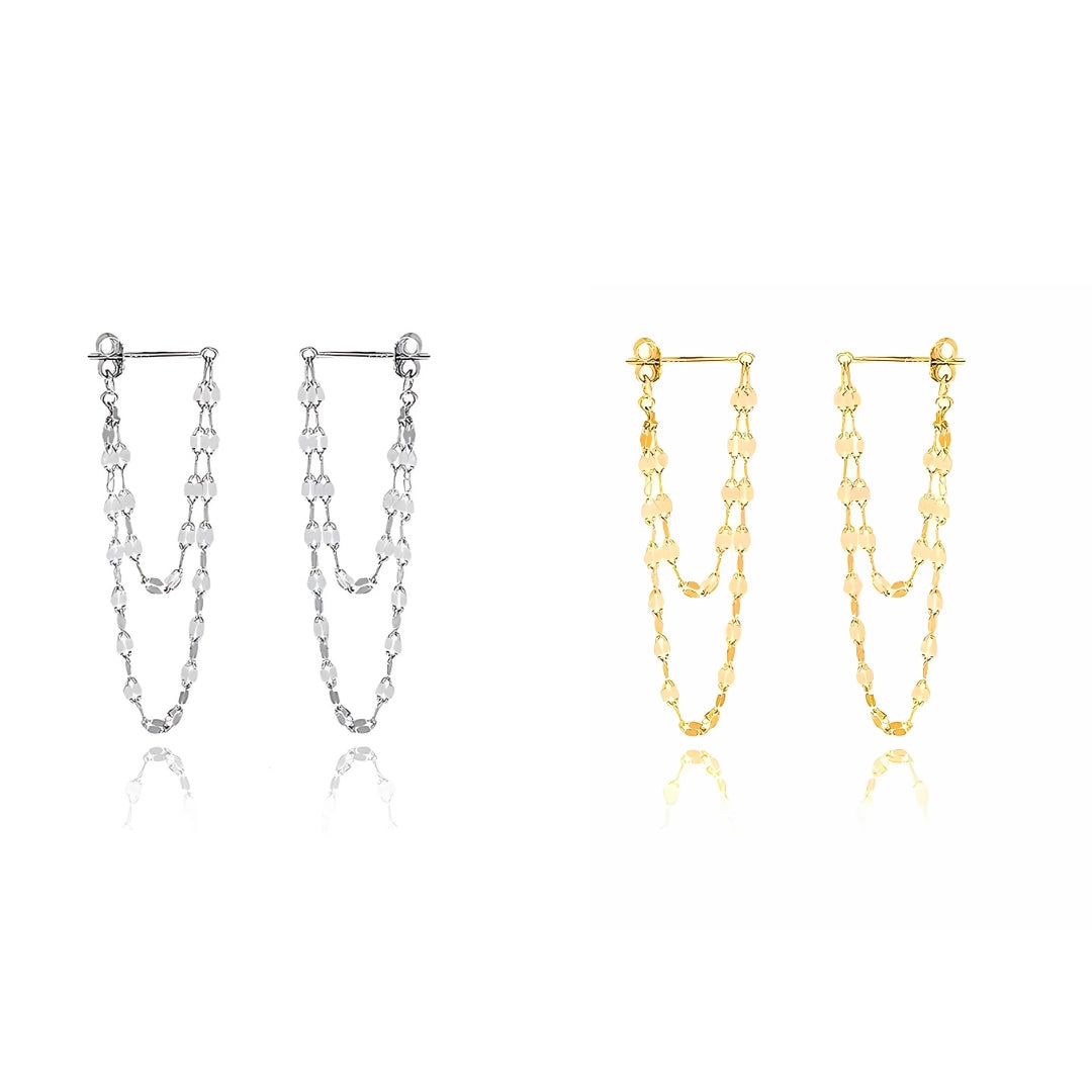 Silver Gold Lip Chain Layered Dangle Drop Earrings