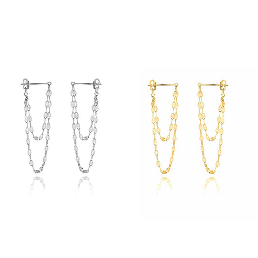 Silver Gold Lip Chain Layered Dangle Drop Earrings