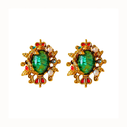 Luxury Retro Crown Pearl Stud Earrings