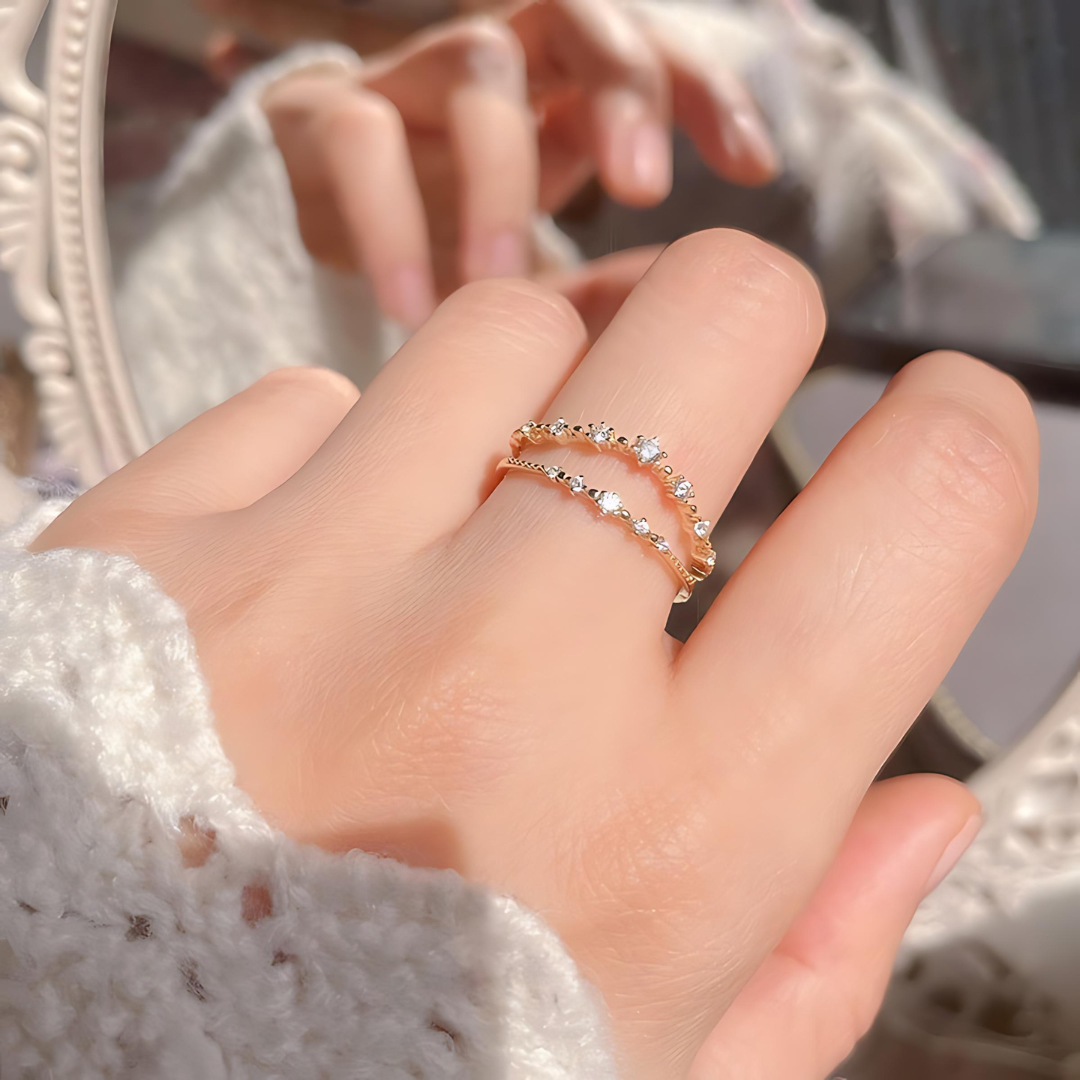 Gold Curved Eternity Stackable V Ring