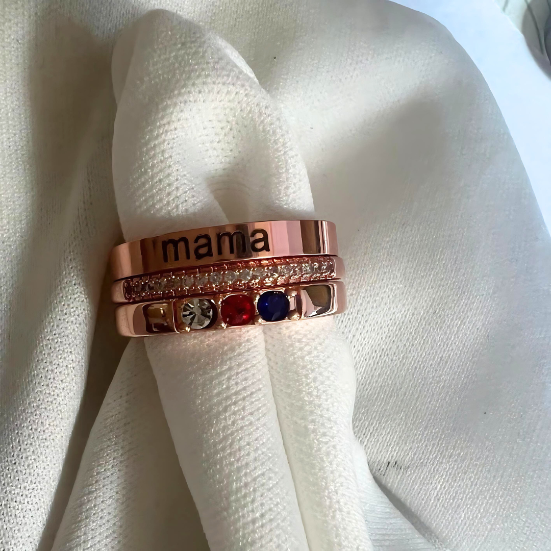 Eternity Birthstone Custom Name Ring Stacking Ring Set