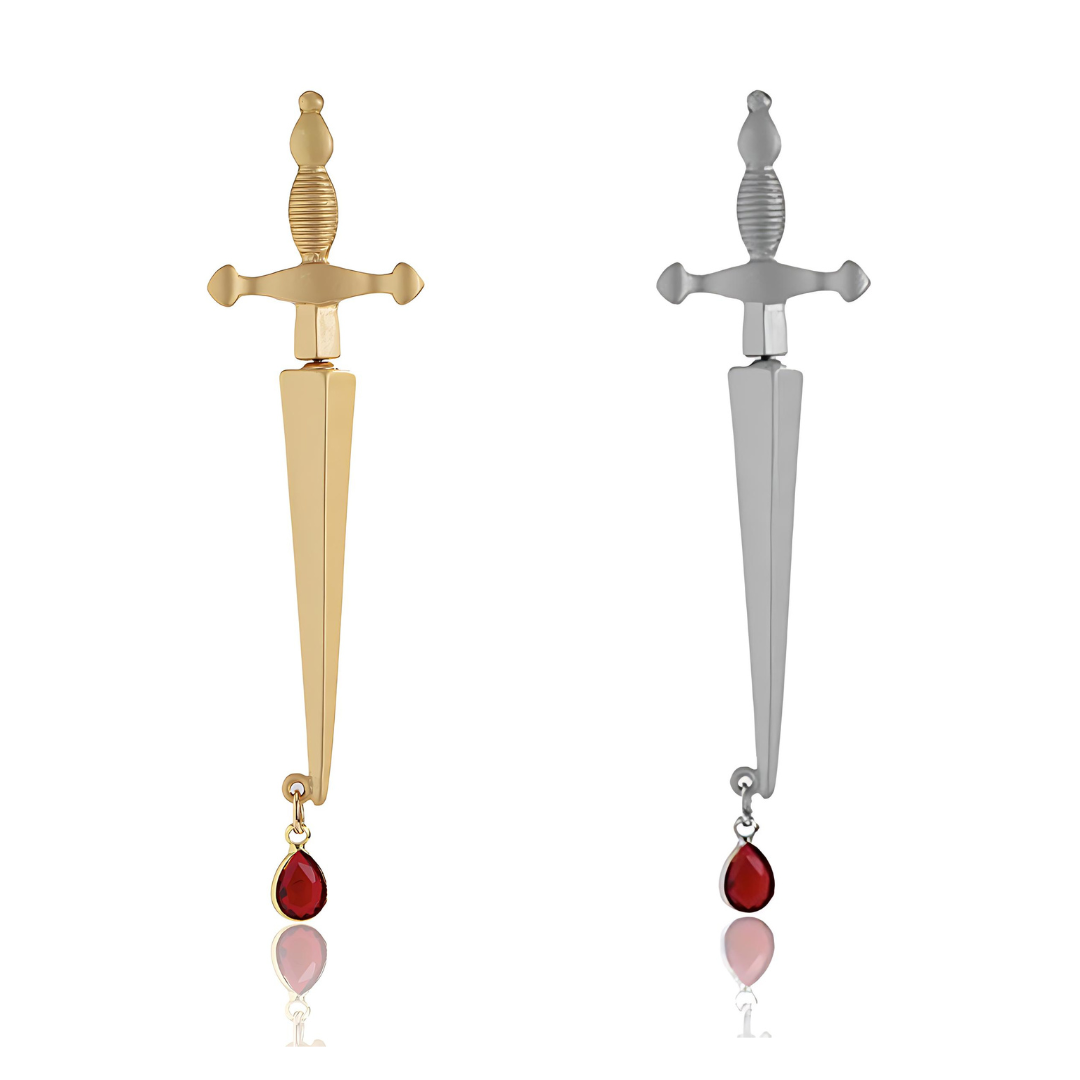 Gothic Cross Sword Bloodstain Dagger Ear Jacket Earrings