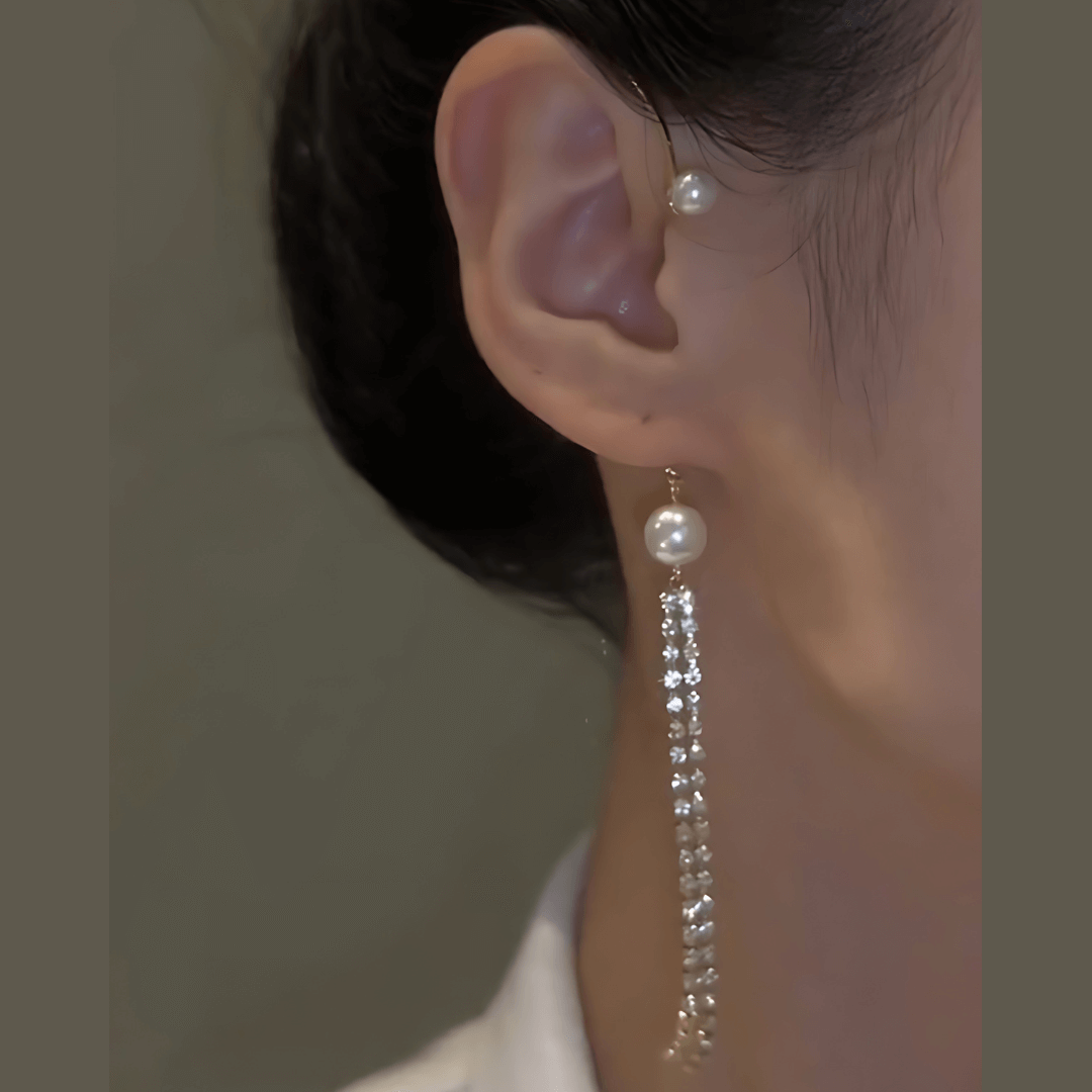 Pearl Tassel Fringe Ear Wrap Climber Crawler Earrings