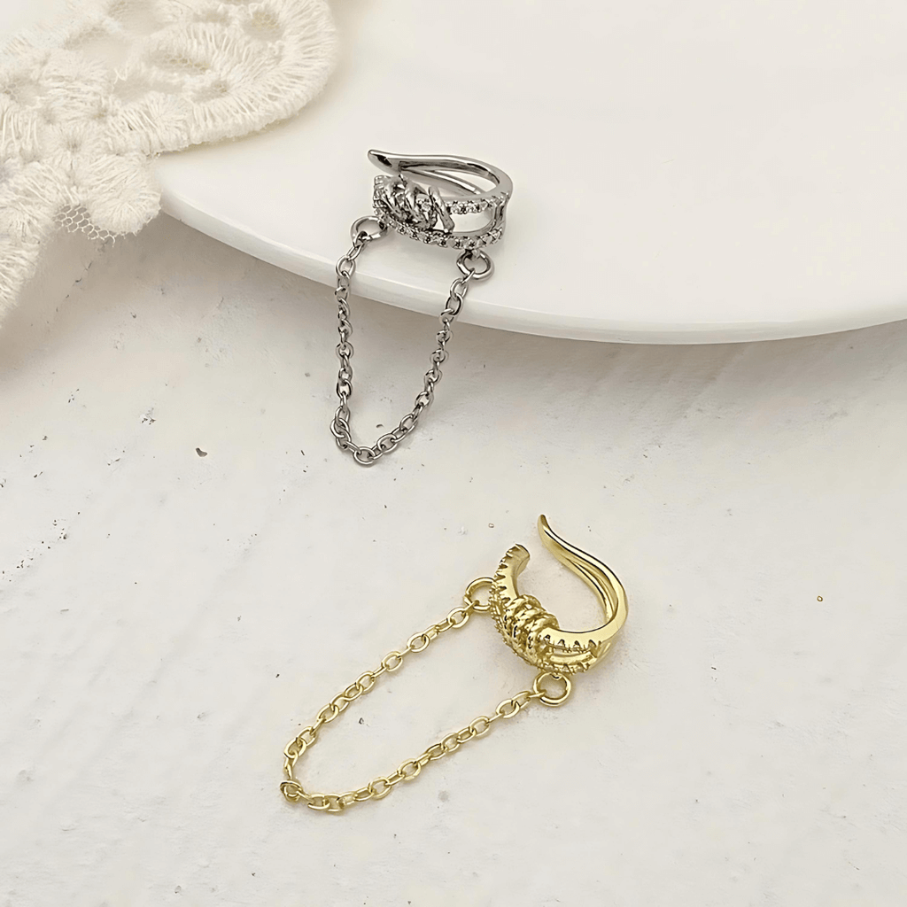 Gold Circle Layering Non Piercing Tassel Clip Ear Cuff | R2038