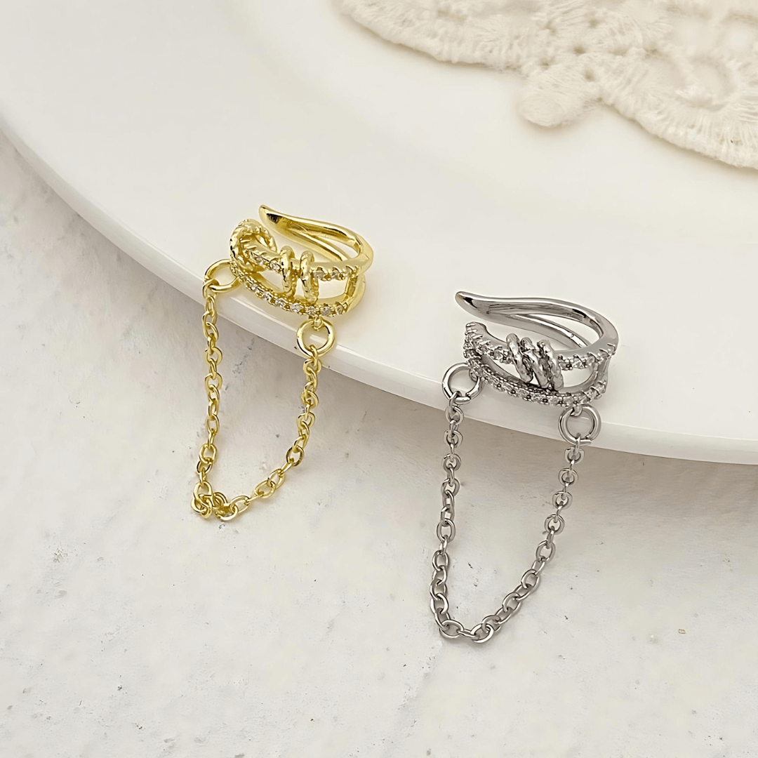 Gold Circle Layering Non Piercing Tassel Clip Ear Cuff | R2038