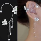 Non-Pierced Butterfly Tassel Elf Ear Clip Rose Wrap Climber Earrings