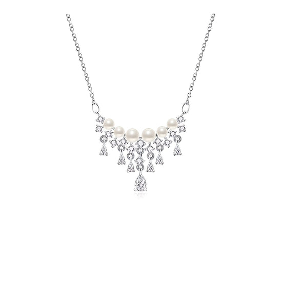 Pearl Waterfall Necklace with Teardrop CZ