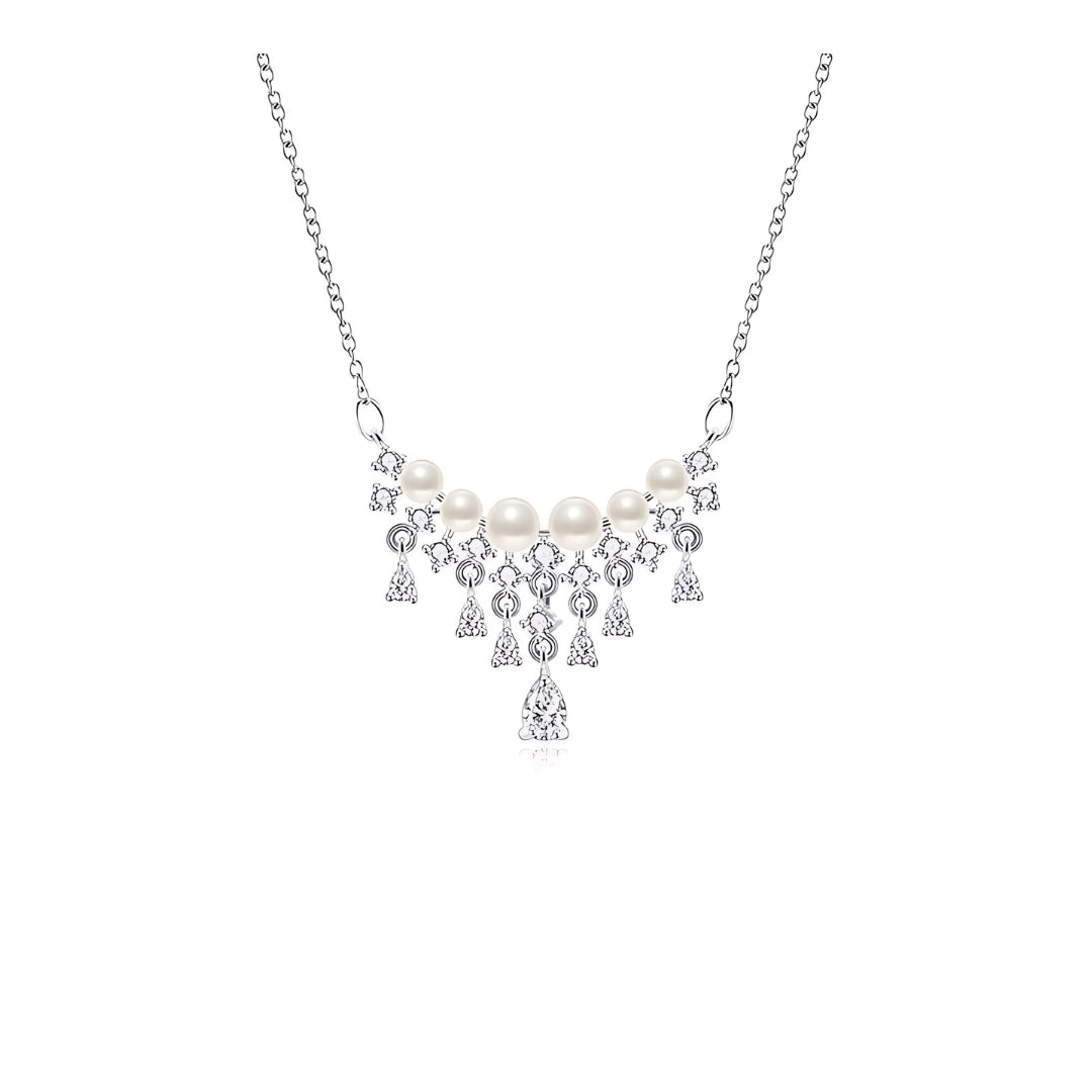 Pearl Waterfall Necklace with Teardrop CZ