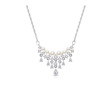 Pearl Waterfall Necklace with Teardrop CZ