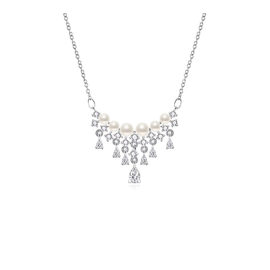 Pearl Waterfall Necklace with Teardrop CZ