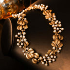 Retro Ginkgo Leaf Bold Statement Choker Necklace Pearl