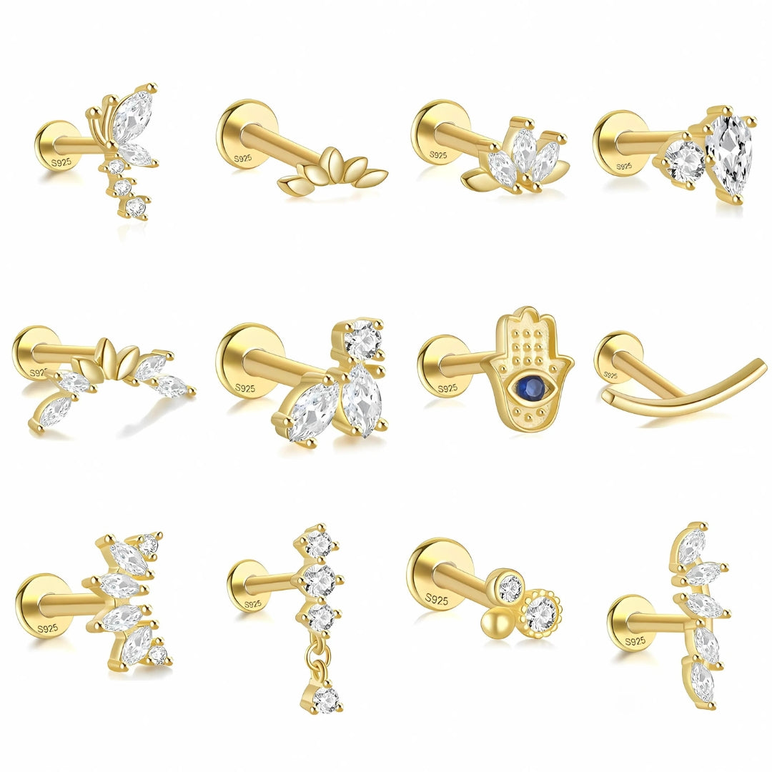 16G Evil Eye Hamsha Flat Back Tragus Daith Earrings