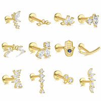 16G Evil Eye Hamsha Flat Back Tragus Daith Earrings