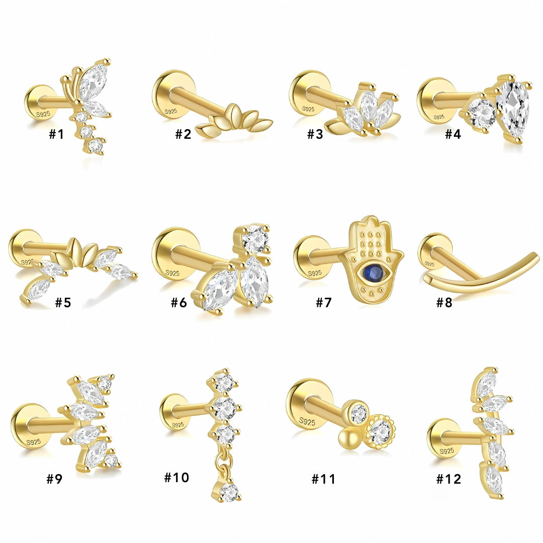 16G Evil Eye Hamsha Flat Back Tragus Daith Earrings