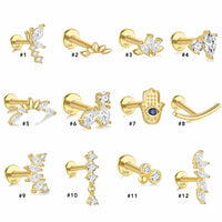 16G Evil Eye Hamsha Flat Back Tragus Daith Earrings
