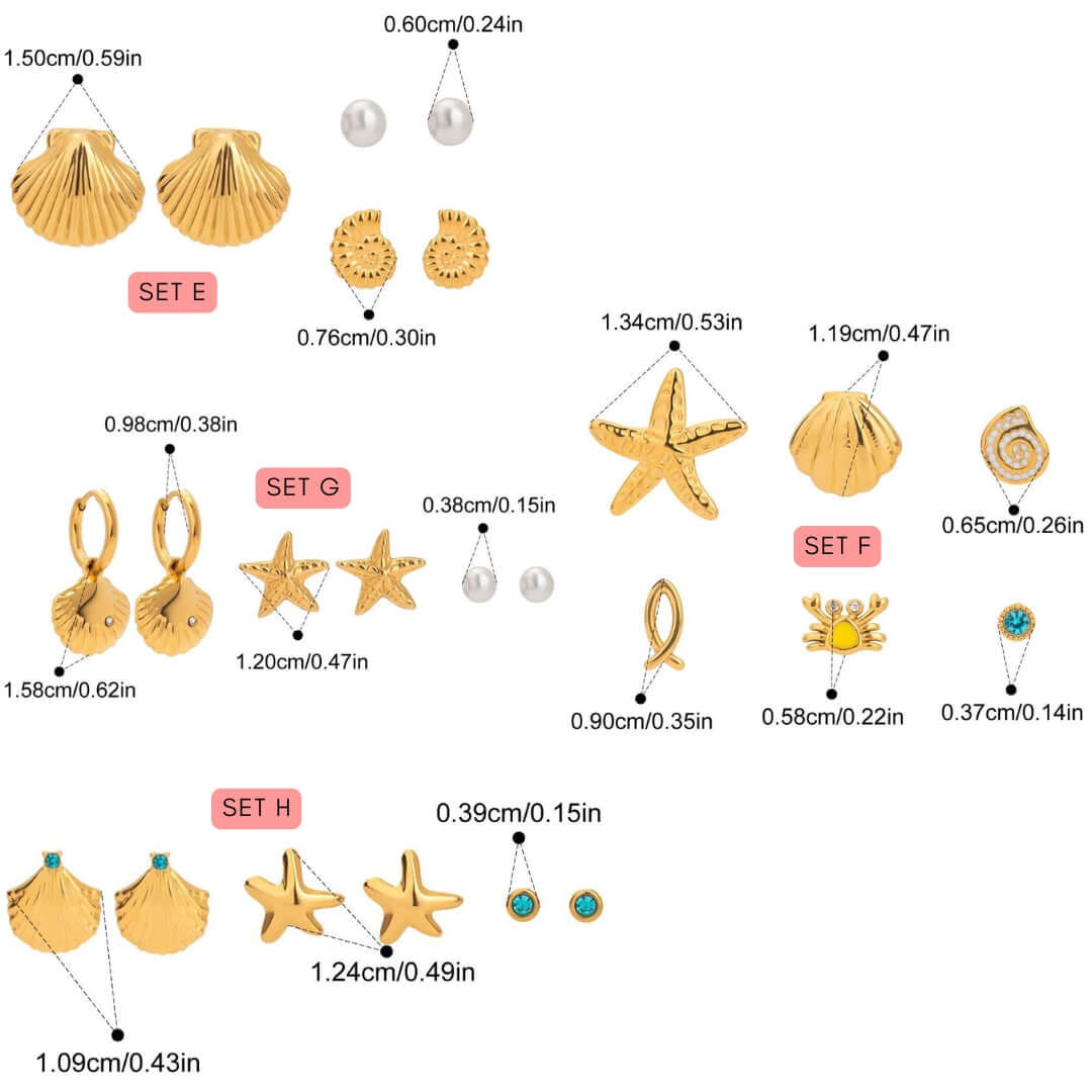 Vacation Conch Shell Mini Crab Studs