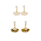 Fan Shape Ginkgo Leaf CZ Drop Earring