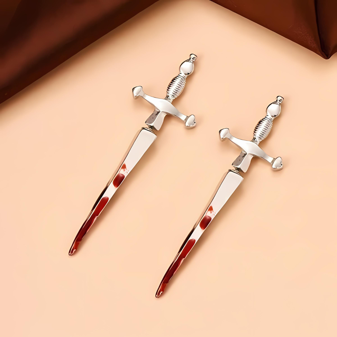 Gothic Cross Sword Bloodstain Dagger Ear Jacket Earrings