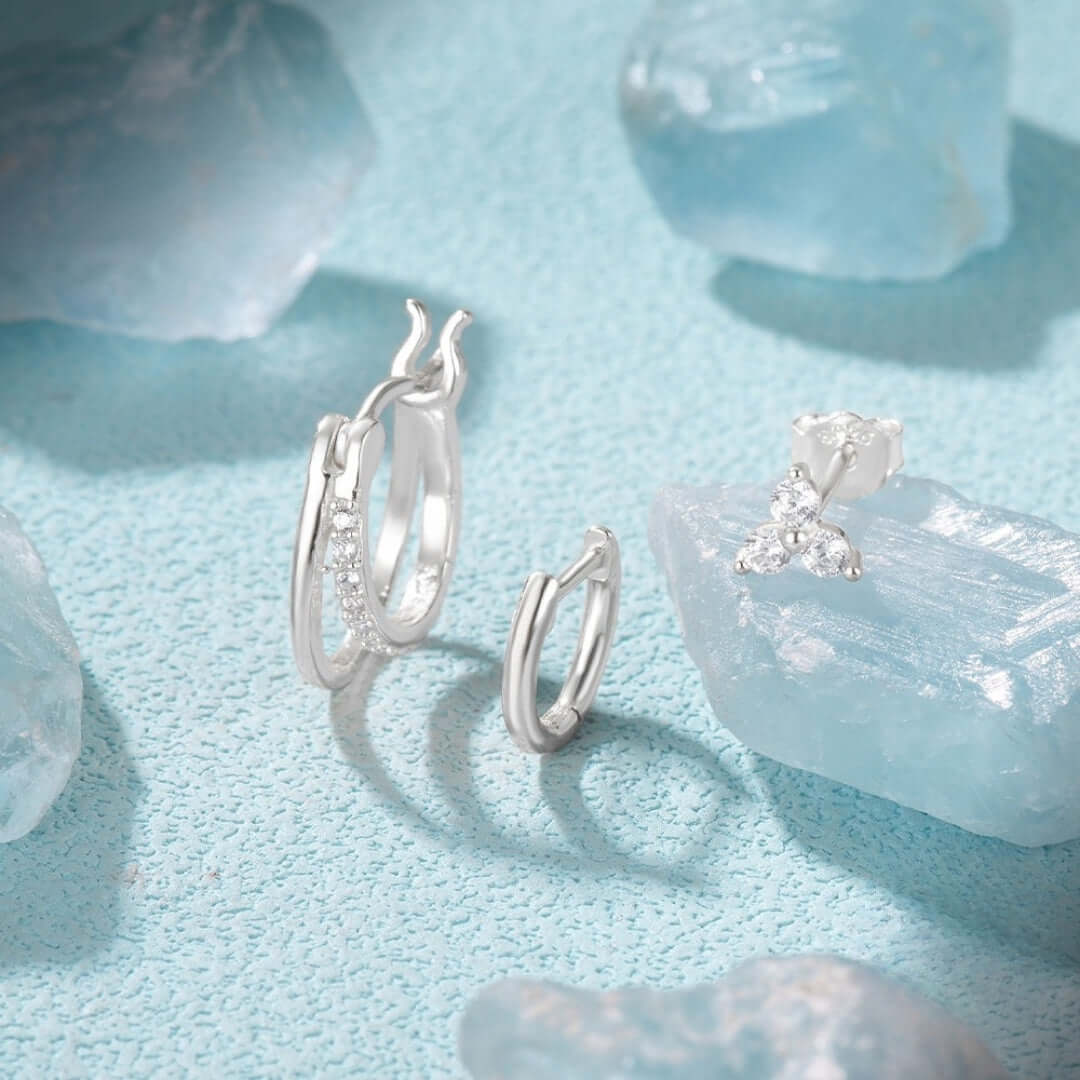 Sterling Silver Clicker Sleeper Earrings Set