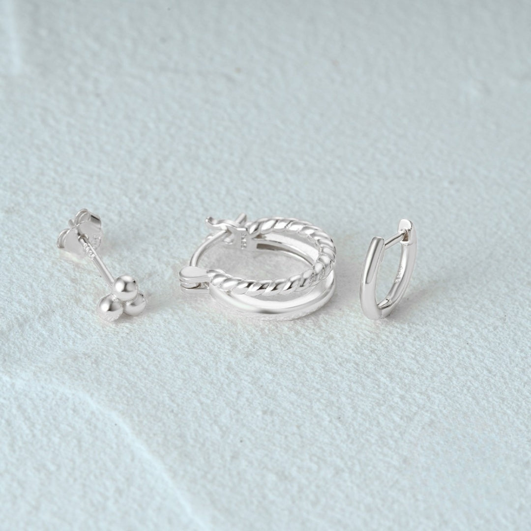 Sterling Silver Clicker Sleeper Earrings Set