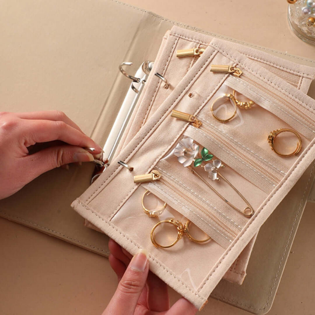 Jewelry Organizer Case Binder Book with Zipper Storage Bag